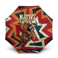Native American Warrior Umbrella with Tribal Geometric Pattern Bold Sunset Mountain - Wonder Print Shop