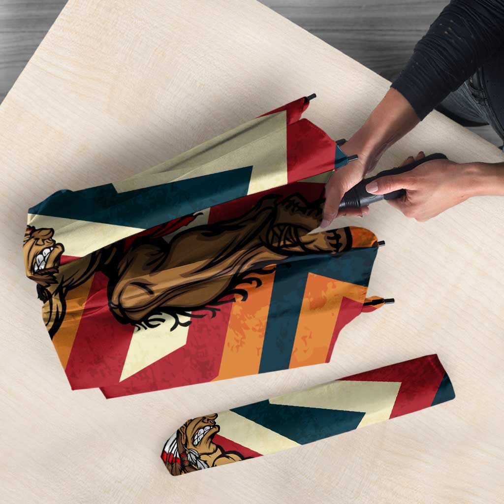 Native American Warrior Umbrella with Tribal Geometric Pattern Bold Sunset Mountain - Wonder Print Shop