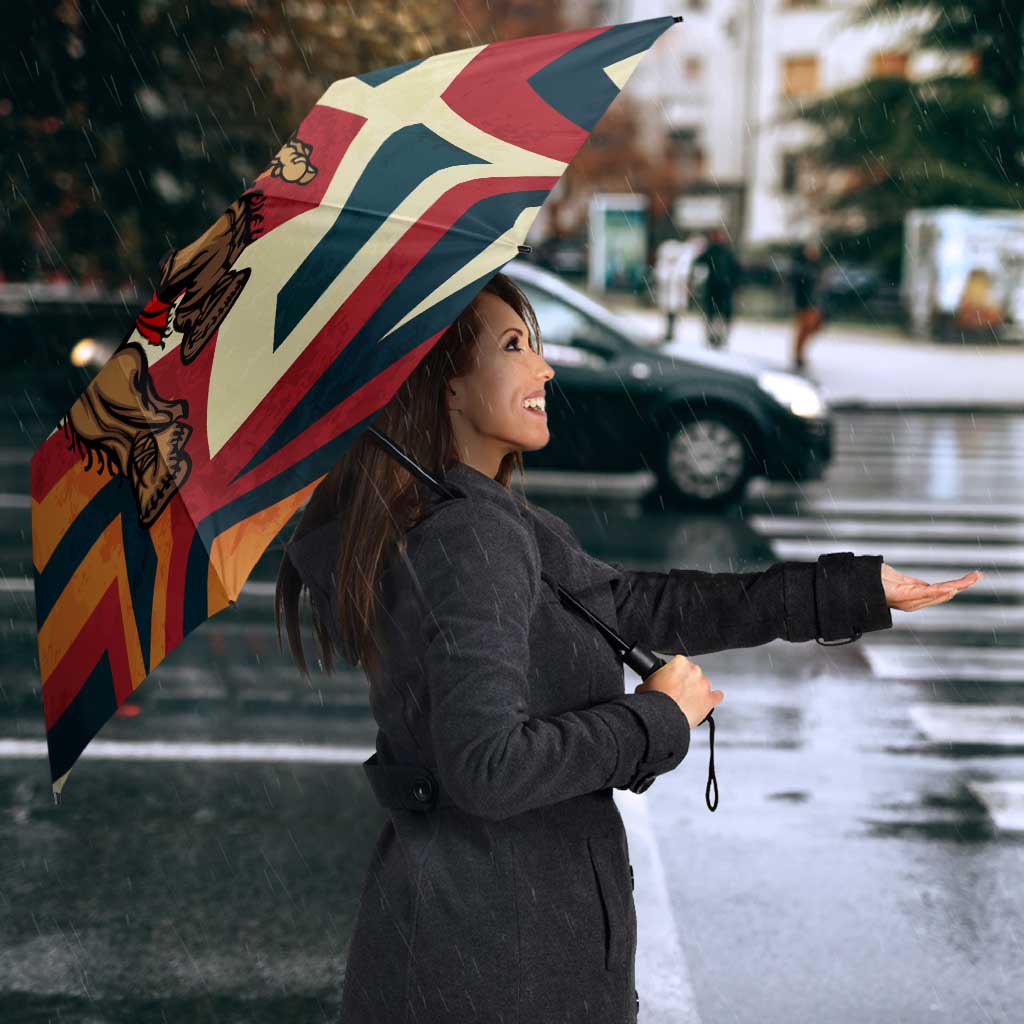 Native American Warrior Umbrella with Tribal Geometric Pattern Bold Sunset Mountain - Wonder Print Shop