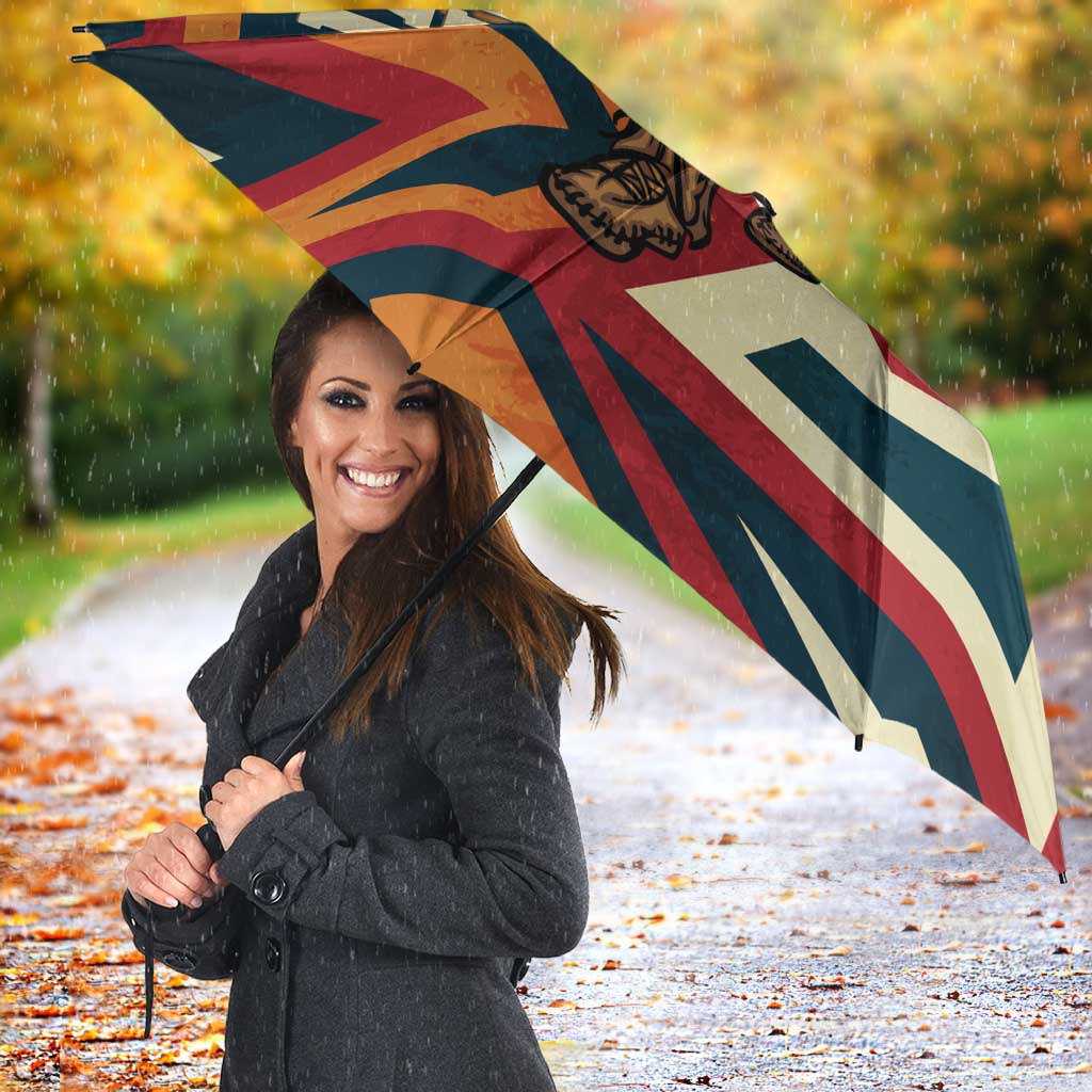 Native American Warrior Umbrella with Tribal Geometric Pattern Bold Sunset Mountain - Wonder Print Shop