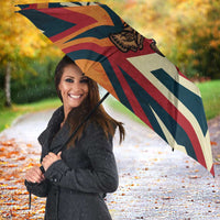 Native American Warrior Umbrella with Tribal Geometric Pattern Bold Sunset Mountain - Wonder Print Shop