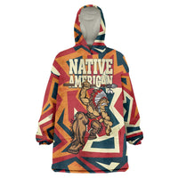 Native American Warrior Wearable Blanket Hoodie with Tribal Geometric Pattern Bold Sunset Mountain - Wonder Print Shop