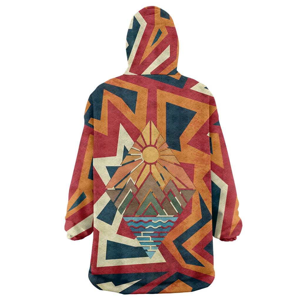 Native American Warrior Wearable Blanket Hoodie with Tribal Geometric Pattern Bold Sunset Mountain - Wonder Print Shop