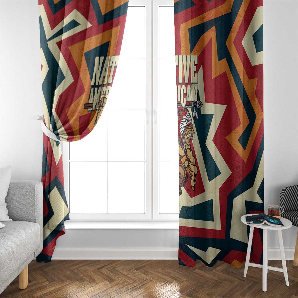 Native American Warrior Window Curtain with Tribal Geometric Pattern Bold Sunset Mountain - Wonder Print Shop