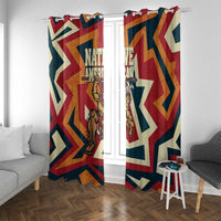 Native American Warrior Window Curtain with Tribal Geometric Pattern Bold Sunset Mountain - Wonder Print Shop