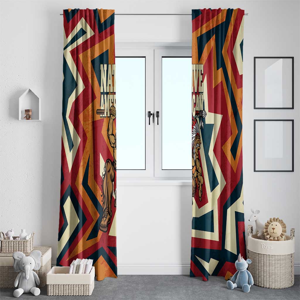 Native American Warrior Window Curtain with Tribal Geometric Pattern Bold Sunset Mountain - Wonder Print Shop