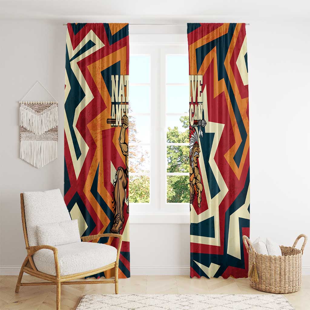 Native American Warrior Window Curtain with Tribal Geometric Pattern Bold Sunset Mountain - Wonder Print Shop