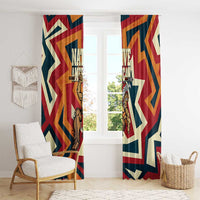 Native American Warrior Window Curtain with Tribal Geometric Pattern Bold Sunset Mountain - Wonder Print Shop
