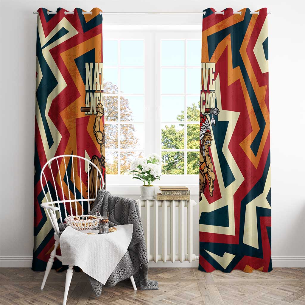 Native American Warrior Window Curtain with Tribal Geometric Pattern Bold Sunset Mountain - Wonder Print Shop