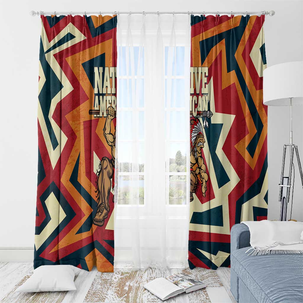 Native American Warrior Window Curtain with Tribal Geometric Pattern Bold Sunset Mountain - Wonder Print Shop