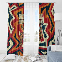 Native American Warrior Window Curtain with Tribal Geometric Pattern Bold Sunset Mountain - Wonder Print Shop