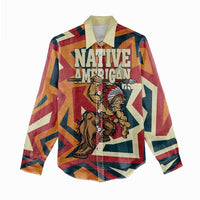 Native American Warrior Women Casual Shirt with Tribal Geometric Pattern Bold Sunset Mountain - Wonder Print Shop