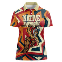 Native American Warrior Women Polo Shirt with Tribal Geometric Pattern Bold Sunset Mountain - Wonder Print Shop