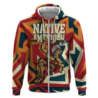 Native American Warrior Zip Hoodie with Tribal Geometric Pattern Bold Sunset Mountain - Wonder Print Shop