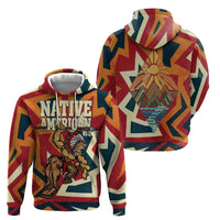 Native American Warrior Zip Hoodie with Tribal Geometric Pattern Bold Sunset Mountain - Wonder Print Shop