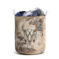 Buffalo Skull Laundry Basket Feathers Tribal Map and Historical Indigenous Native American Heritage Bison - Wonder Print Shop