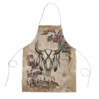 Buffalo Skull Apron Feathers Tribal Map and Historical Indigenous Native American Heritage Bison - Wonder Print Shop