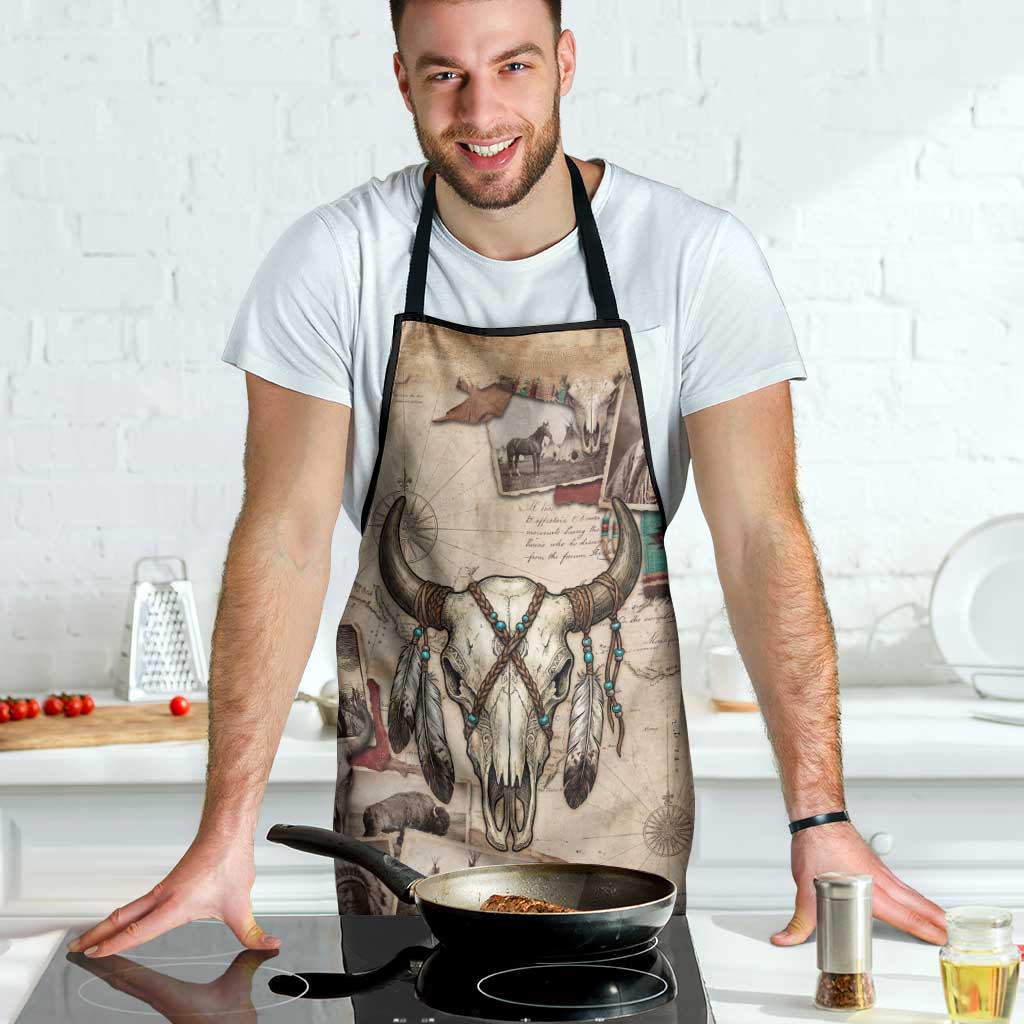 Buffalo Skull Apron Feathers Tribal Map and Historical Indigenous Native American Heritage Bison - Wonder Print Shop