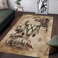 Buffalo Skull Area Rug Feathers Tribal Map and Historical Indigenous Native American Heritage Bison - Wonder Print Shop