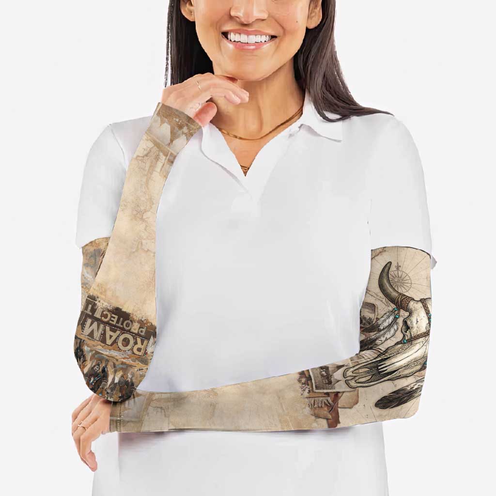 Buffalo Skull Arm Sleeves Feathers Tribal Map and Historical Indigenous Native American Heritage Bison - Wonder Print Shop