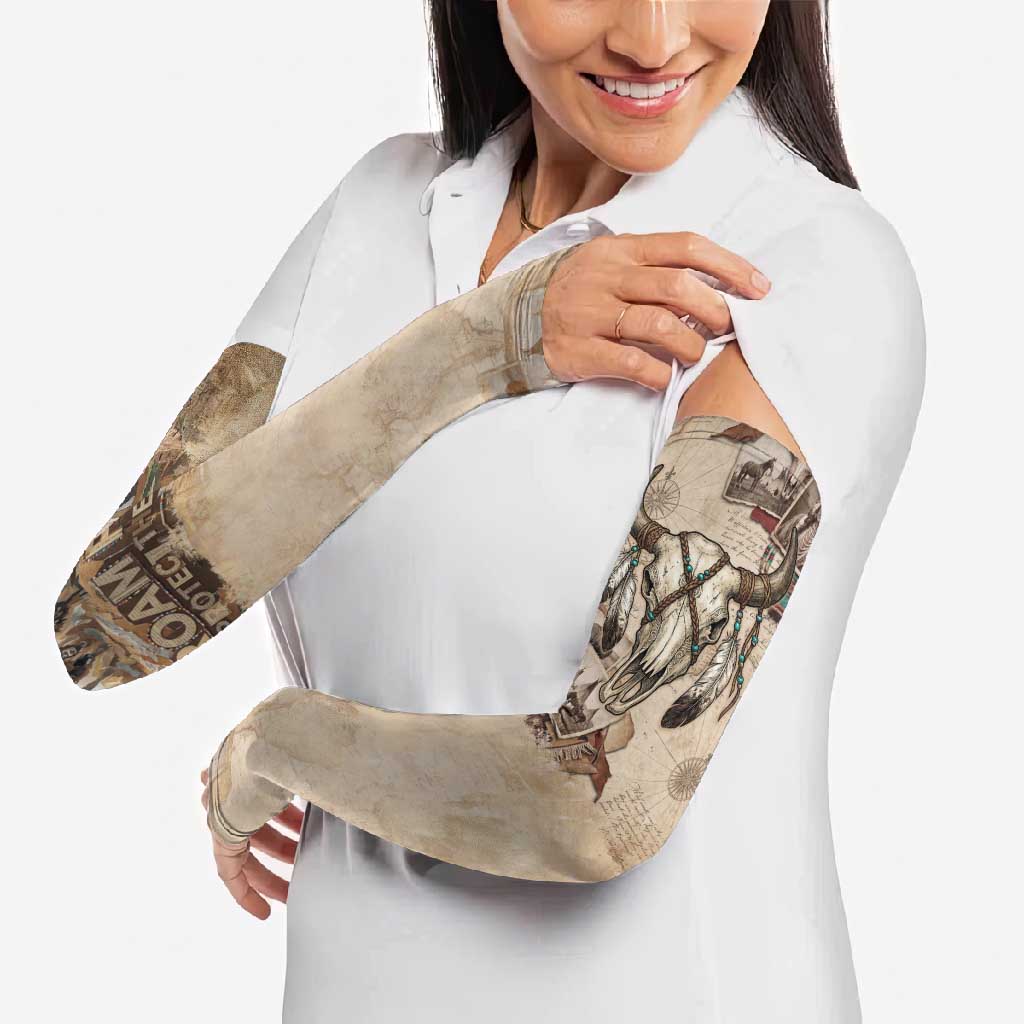 Buffalo Skull Arm Sleeves Feathers Tribal Map and Historical Indigenous Native American Heritage Bison - Wonder Print Shop