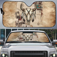 Buffalo Skull Auto Sun Shade Feathers Tribal Map and Historical Indigenous Native American Heritage Bison - Wonder Print Shop