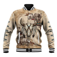 Buffalo Skull Baseball Jacket Feathers Tribal Map and Historical Indigenous Native American Heritage Bison - Wonder Print Shop