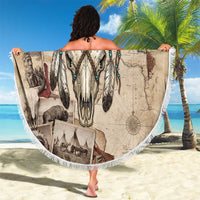 Buffalo Skull Beach Blanket Feathers Tribal Map and Historical Indigenous Native American Heritage Bison - Wonder Print Shop