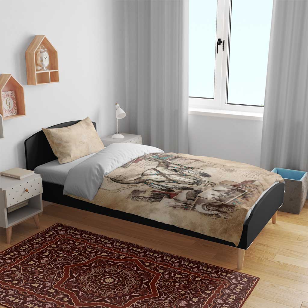 Buffalo Skull Bedding Set Feathers Tribal Map and Historical Indigenous Native American Heritage Bison - Wonder Print Shop