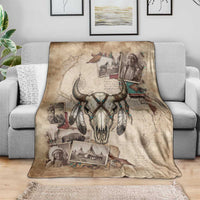Buffalo Skull Blanket Feathers Tribal Map and Historical Indigenous Native American Heritage Bison - Wonder Print Shop