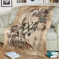 Buffalo Skull Blanket Feathers Tribal Map and Historical Indigenous Native American Heritage Bison - Wonder Print Shop