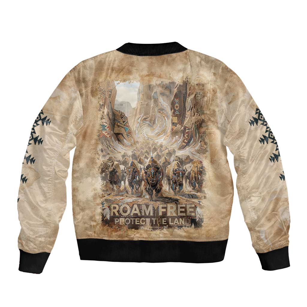 Buffalo Skull Bomber Jacket Feathers Tribal Map and Historical Indigenous Native American Heritage Bison - Wonder Print Shop