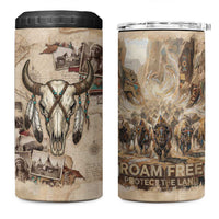 Buffalo Skull 4 in 1 Can Cooler Tumbler Feathers Tribal Map and Historical Indigenous Native American Heritage Bison - Wonder Print Shop