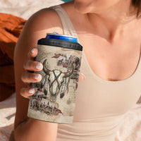 Buffalo Skull 4 in 1 Can Cooler Tumbler Feathers Tribal Map and Historical Indigenous Native American Heritage Bison - Wonder Print Shop