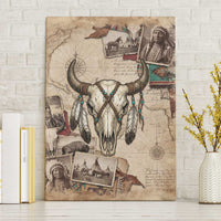 Buffalo Skull Canvas Wall Art Feathers Tribal Map and Historical Indigenous Native American Heritage Bison - Wonder Print Shop