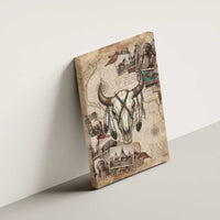 Buffalo Skull Canvas Wall Art Feathers Tribal Map and Historical Indigenous Native American Heritage Bison - Wonder Print Shop