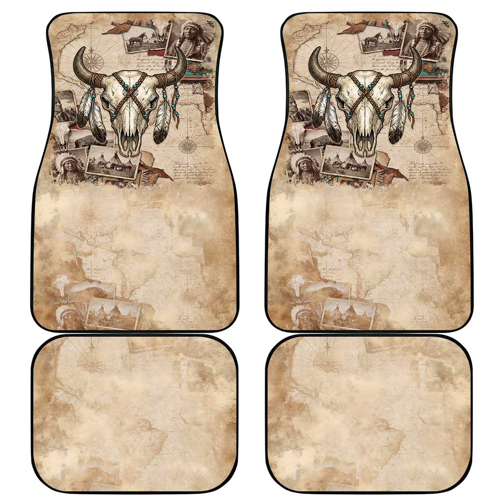 Buffalo Skull Car Mats Feathers Tribal Map and Historical Indigenous Native American Heritage Bison - Wonder Print Shop
