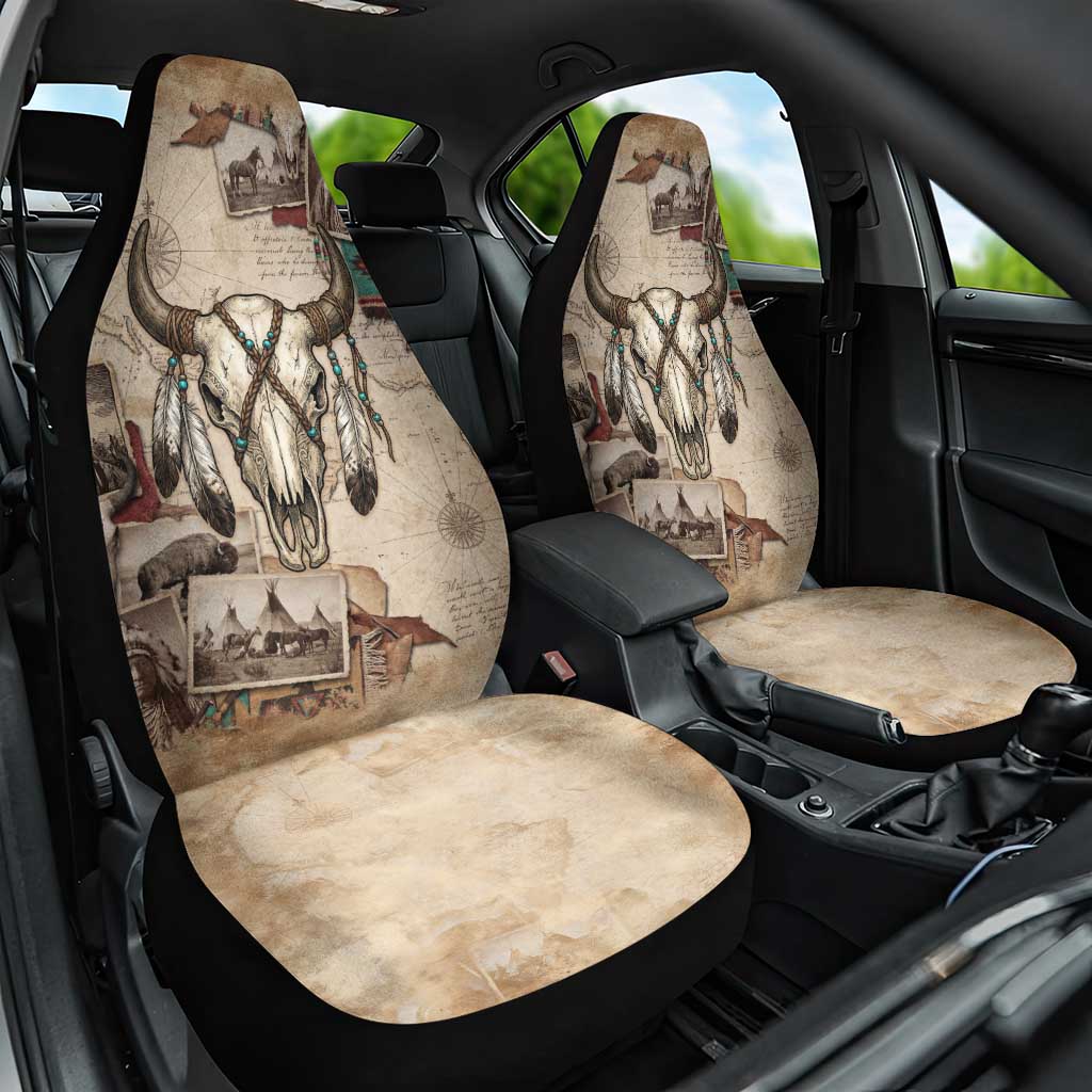 Buffalo Skull Car Seat Cover Feathers Tribal Map and Historical Indigenous Native American Heritage Bison - Wonder Print Shop