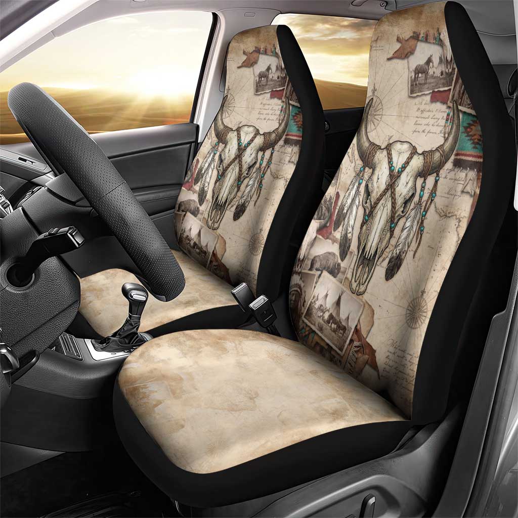 Buffalo Skull Car Seat Cover Feathers Tribal Map and Historical Indigenous Native American Heritage Bison - Wonder Print Shop