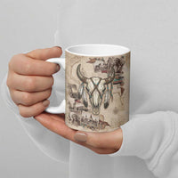 Buffalo Skull Ceramic Mug Feathers Tribal Map and Historical Indigenous Native American Heritage Bison - Wonder Print Shop