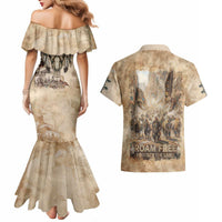 Buffalo Skull Couples Matching Mermaid Dress and Hawaiian Shirt Feathers Tribal Map and Historical Indigenous Native American Heritage Bison - Wonder Print Shop