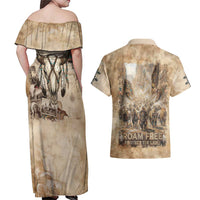Buffalo Skull Couples Matching Off Shoulder Maxi Dress and Hawaiian Shirt Feathers Tribal Map and Historical Indigenous Native American Heritage Bison - Wonder Print Shop
