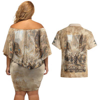 Buffalo Skull Couples Matching Off Shoulder Short Dress and Hawaiian Shirt Feathers Tribal Map and Historical Indigenous Native American Heritage Bison - Wonder Print Shop