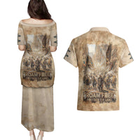 Buffalo Skull Couples Matching Puletasi and Hawaiian Shirt Feathers Tribal Map and Historical Indigenous Native American Heritage Bison - Wonder Print Shop