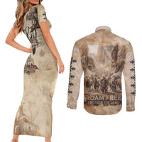Buffalo Skull Couples Matching Short Sleeve Bodycon Dress and Long Sleeve Button Shirt Feathers Tribal Map and Historical Indigenous Native American Heritage Bison - Wonder Print Shop
