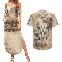 Buffalo Skull Couples Matching Summer Maxi Dress and Hawaiian Shirt Feathers Tribal Map and Historical Indigenous Native American Heritage Bison - Wonder Print Shop