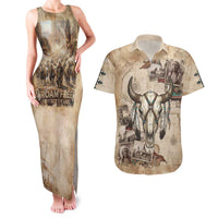 Buffalo Skull Couples Matching Tank Maxi Dress and Hawaiian Shirt Feathers Tribal Map and Historical Indigenous Native American Heritage Bison - Wonder Print Shop