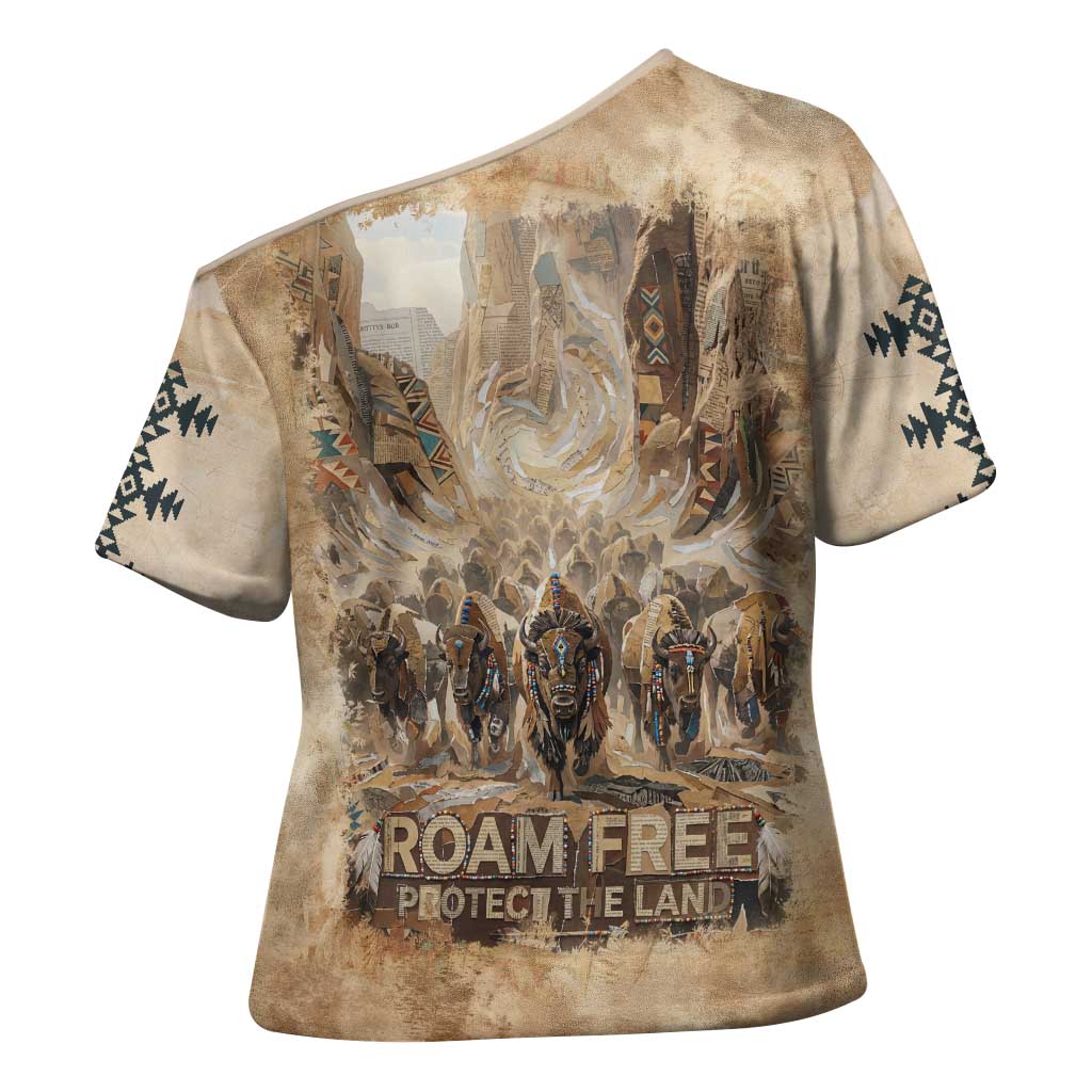 Buffalo Skull Cross Shoulder Shirt Feathers Tribal Map and Historical Indigenous Native American Heritage Bison - Wonder Print Shop