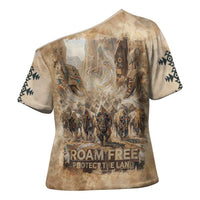 Buffalo Skull Cross Shoulder Shirt Feathers Tribal Map and Historical Indigenous Native American Heritage Bison - Wonder Print Shop