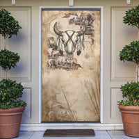 Buffalo Skull Door Cover Feathers Tribal Map and Historical Indigenous Native American Heritage Bison - Wonder Print Shop